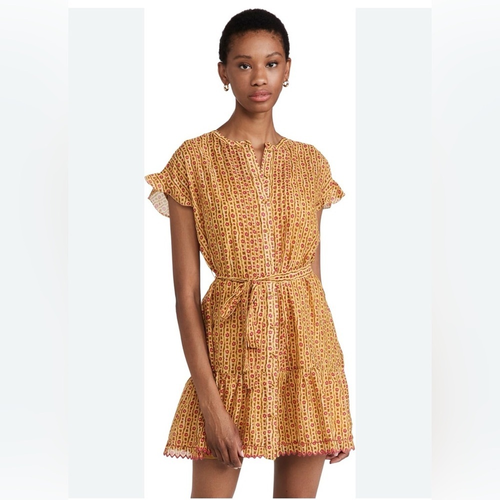 SALONI Bette Belted Silk Blend Voile Mini Dress, Daisy Trail, Size 2 - Picture 2 of 14